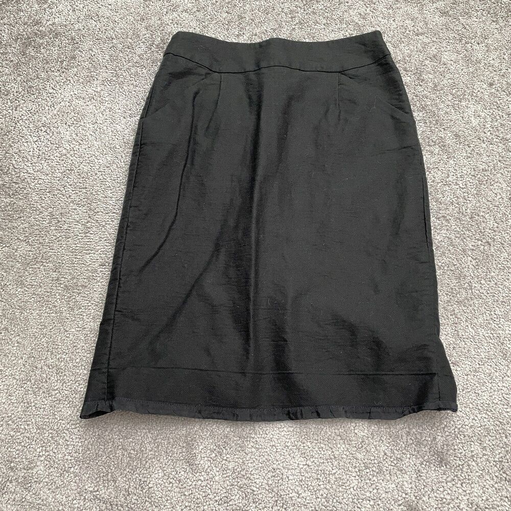 J.Crew Knee Length Pencil Straight Skirt Womens 2 Black Cotton Pockets Classic